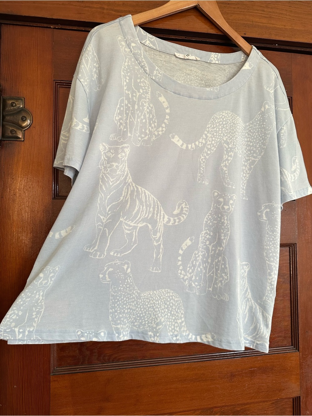 Jane & Delancey Light Blue Novelty Tiger Leopard Top Size XL Zoo Vacation Style